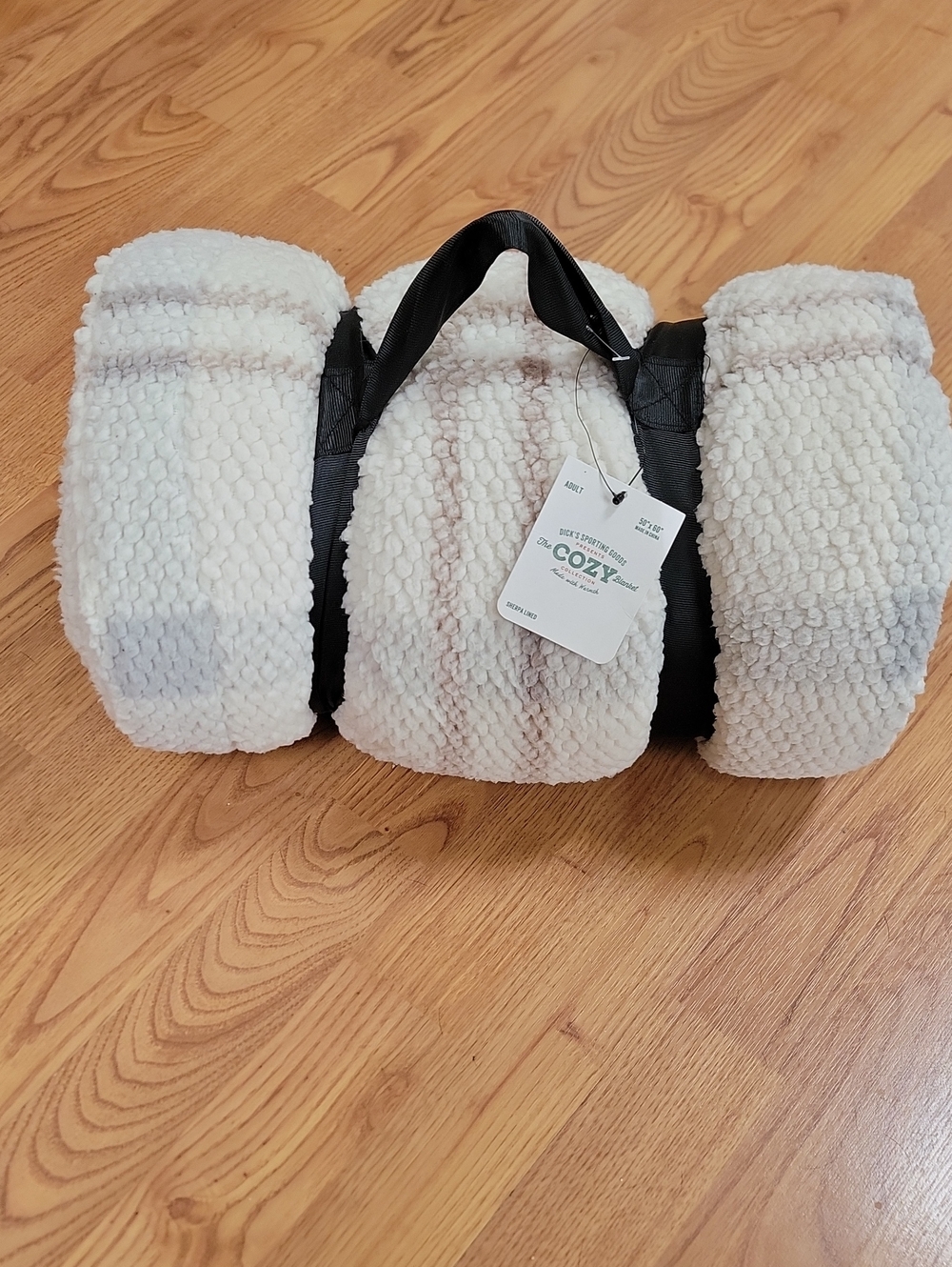 The Cozy Blanket Plush Sherpa Cream, Gray & Light Tan Windowpane Plaid NWT